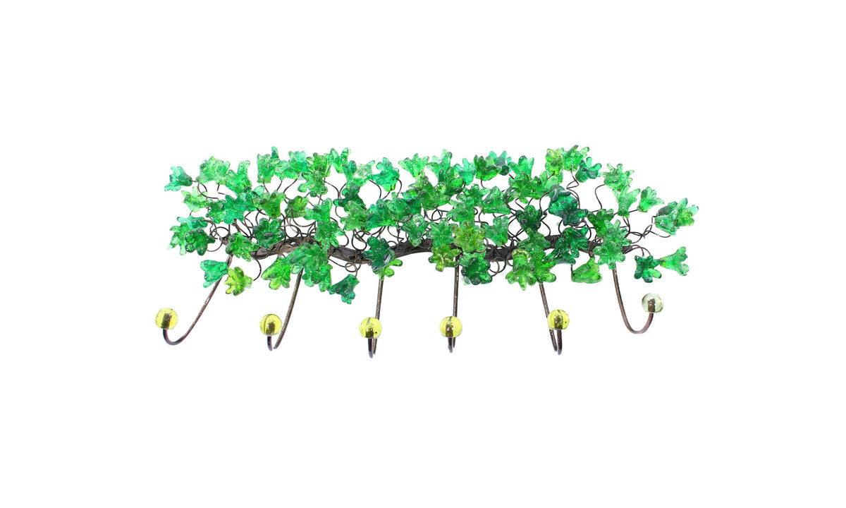 Unique hooks Coat Rack, Wall Hook with green resin flowers and leaves, decorative wall hanger.