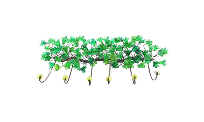 Unique hooks Coat Rack, Wall Hook with green resin flowers and leaves, decorative wall hanger.