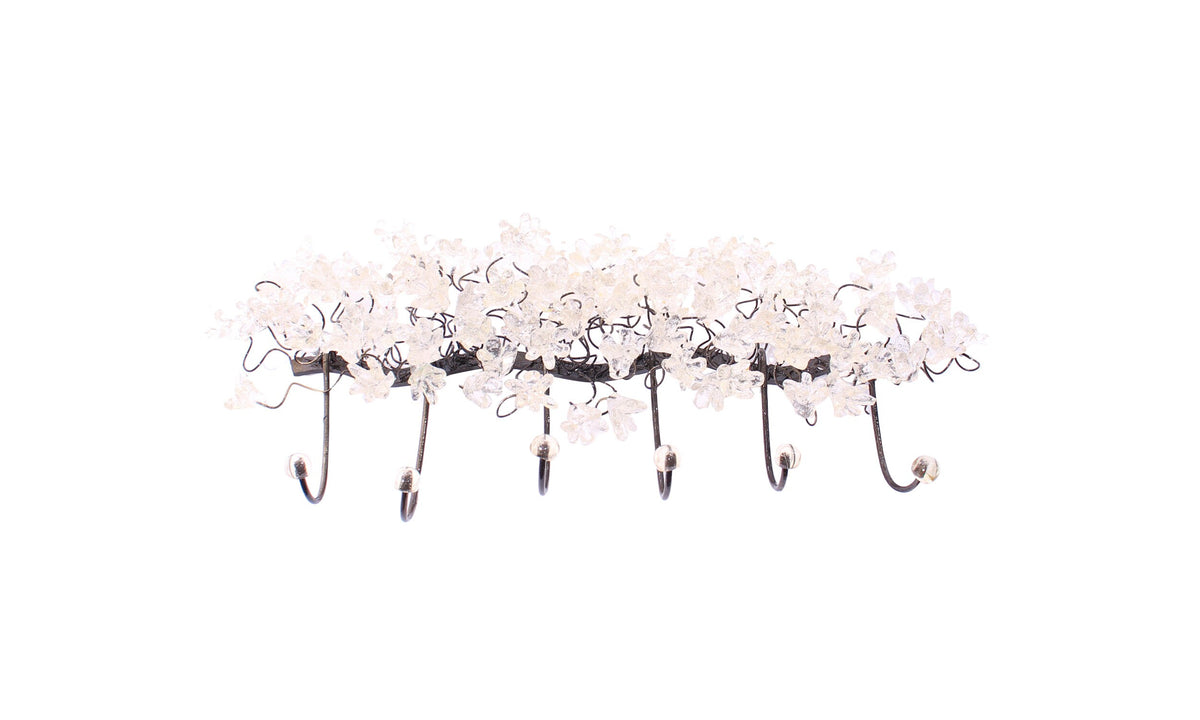 Unique hooks Coat Rack, Wall Hook with clear transparent resin flowers, decorative wall hanger.