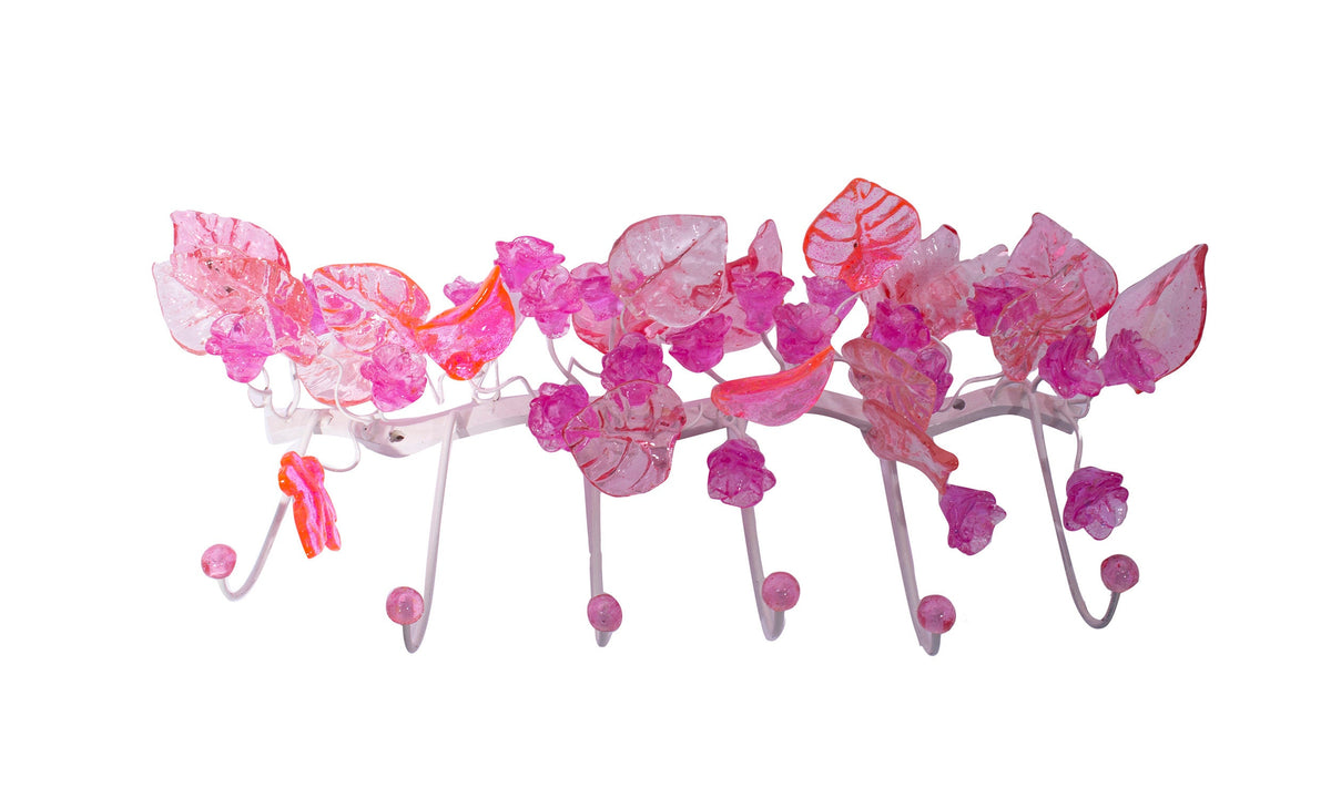 Pink Floral Resin Wall Hanger: Handmade 4 Hook Organizer