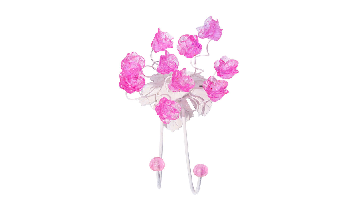 Wall Hook with pink resin flowers, decorative wall hanger.