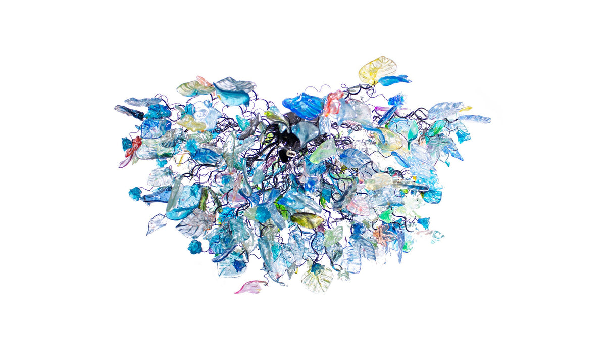 Large Hanging chandeliers with mix of Sea color flowers & leaves for Dining Room