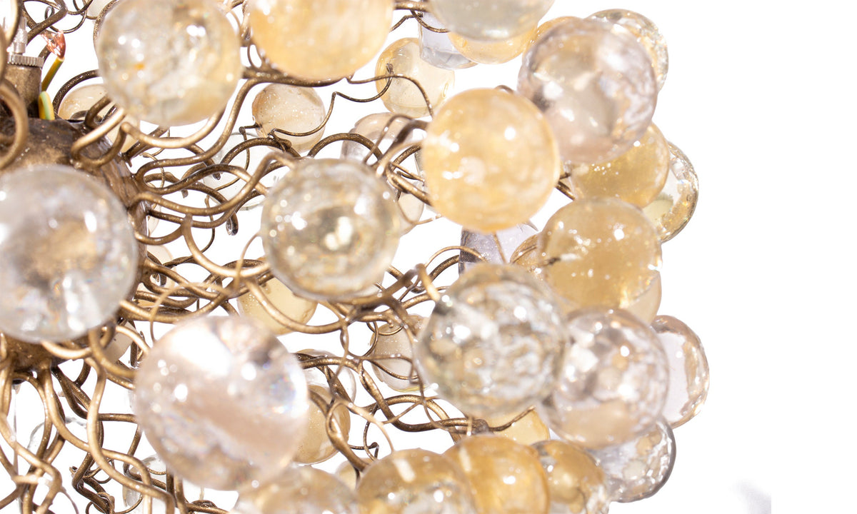 Sparkling Modern Hanging Chandelier with Gold and Clear Bubbles - Elegant and Exclusive Lighting Fixture for Dining Room, Living Room,