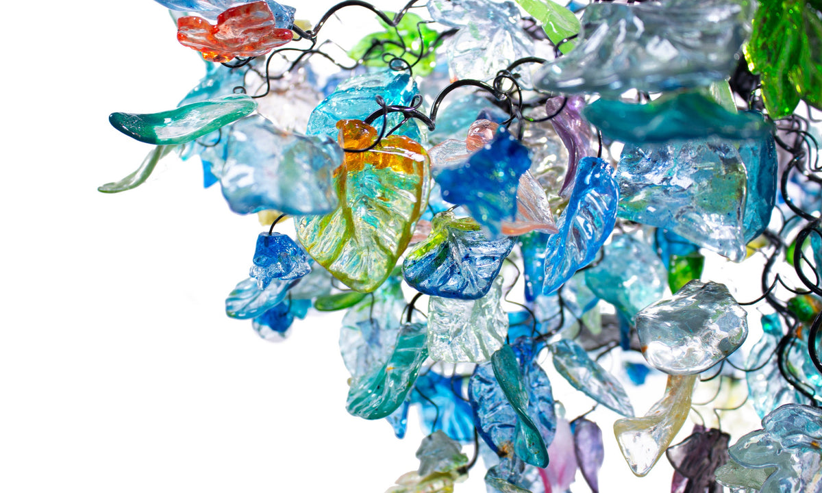 Large Hanging chandeliers with mix of Sea color flowers & leaves for Dining Room