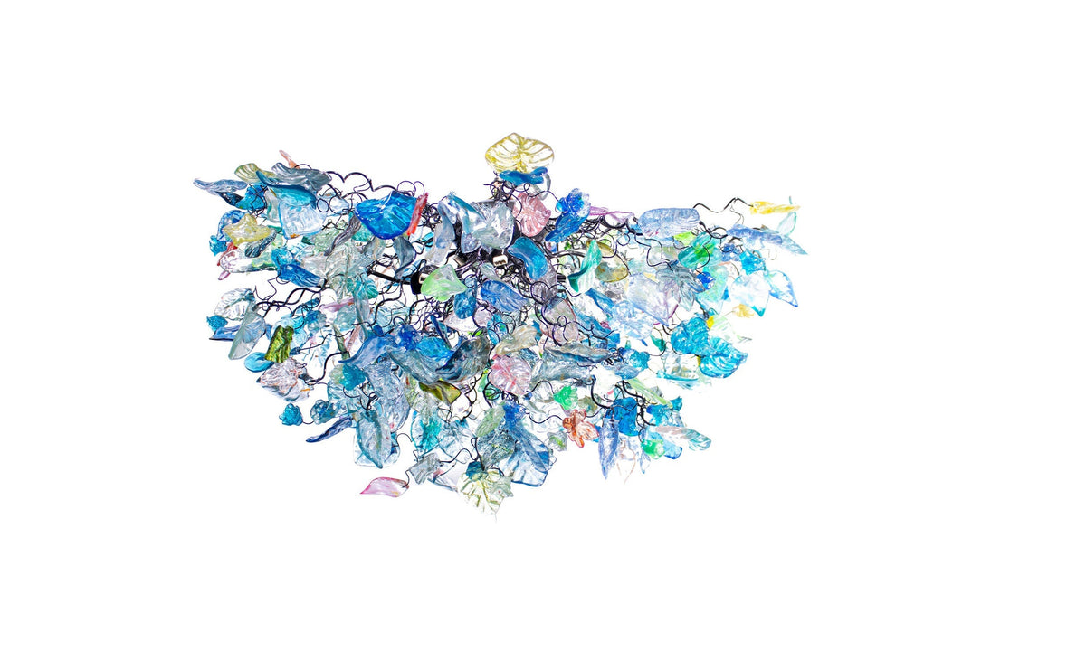 Large Hanging chandeliers with mix of Sea color flowers & leaves for Dining Room