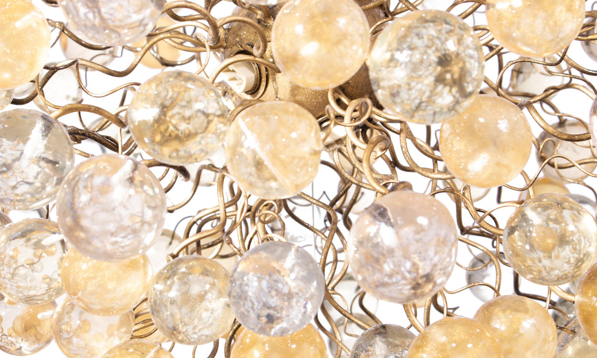 Sparkling Modern Hanging Chandelier with Gold and Clear Bubbles - Elegant and Exclusive Lighting Fixture for Dining Room, Living Room,