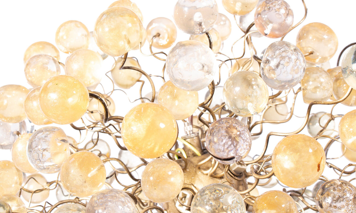 Sparkling Modern Hanging Chandelier with Gold and Clear Bubbles - Elegant and Exclusive Lighting Fixture for Dining Room, Living Room,
