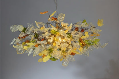 Chandelier hanging light with Champagne color flowers & leaves