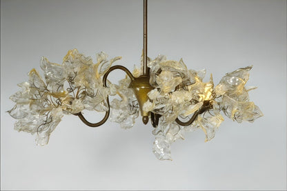 Floral Chandelier: Resin Flowers & Leaves, 3-Arm Dining Room Lighting