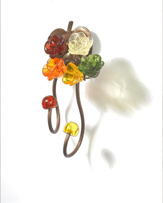 Wall Hook with Warm color resin flowers and leaves, decorative wall hanger.