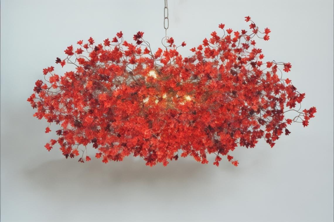 Large Red Flower Chandelier: Unique Hanging Light Fixture