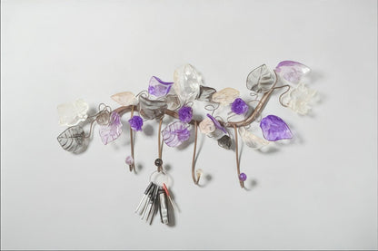 Decorative Hook with purple and gray flowers and leaves - decorative wall hanger, Towel Holder, Bathroom Hooks