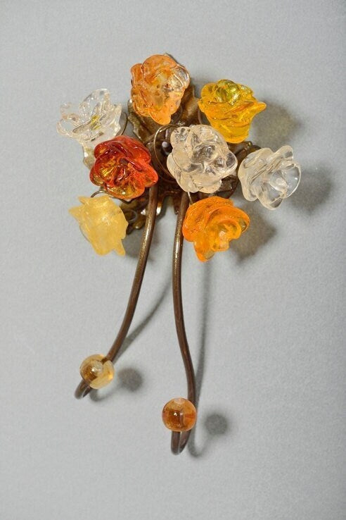 Wall Hook with natural resin flowers and cooper leaves, decorative wall hanger.