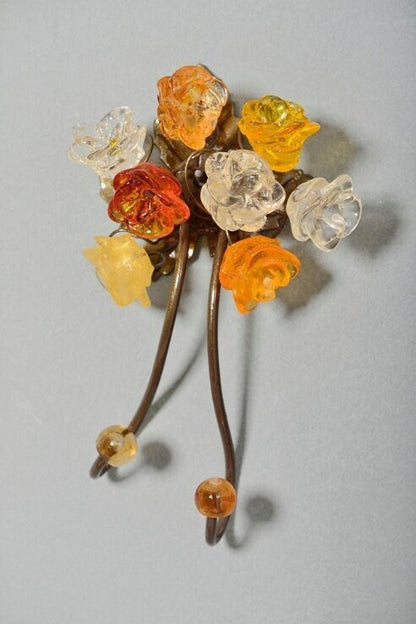 Wall Hook with natural resin flowers and cooper leaves, decorative wall hanger.