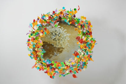 Round Resin Flower Wall Mirror: Decorative LED Light