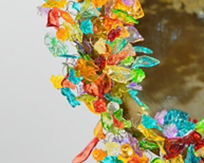 Round Resin Flower Wall Mirror: Decorative LED Light