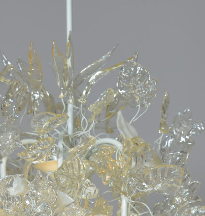 Chandelier Ceiling Light with Clear Transparent and white leaves and flowers for living room or Dining table- unique and elegant lighting.