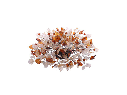 Large oval Flush Mount Ceiling Light with clear gold and brown flowers and leaves