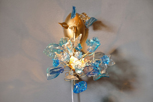 Blue Resin Flower Wall Sconce: Handmade Floral Wall Lighting
