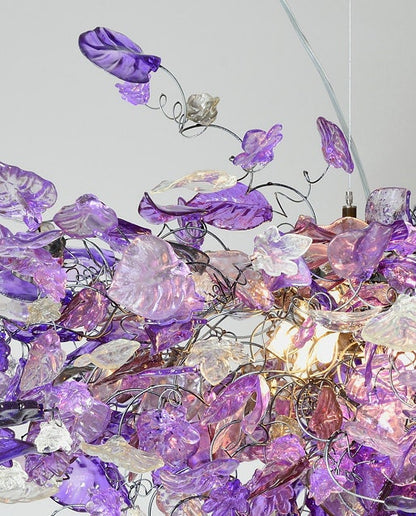 Violet Flower Chandelier: Large Resin Floral Hanging Light