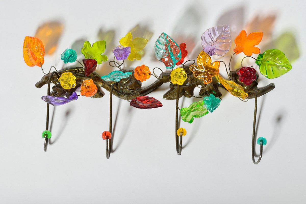 Decorative Bronze Wall Hook: Handmade Colorful Resin Flowers Coat Hanger