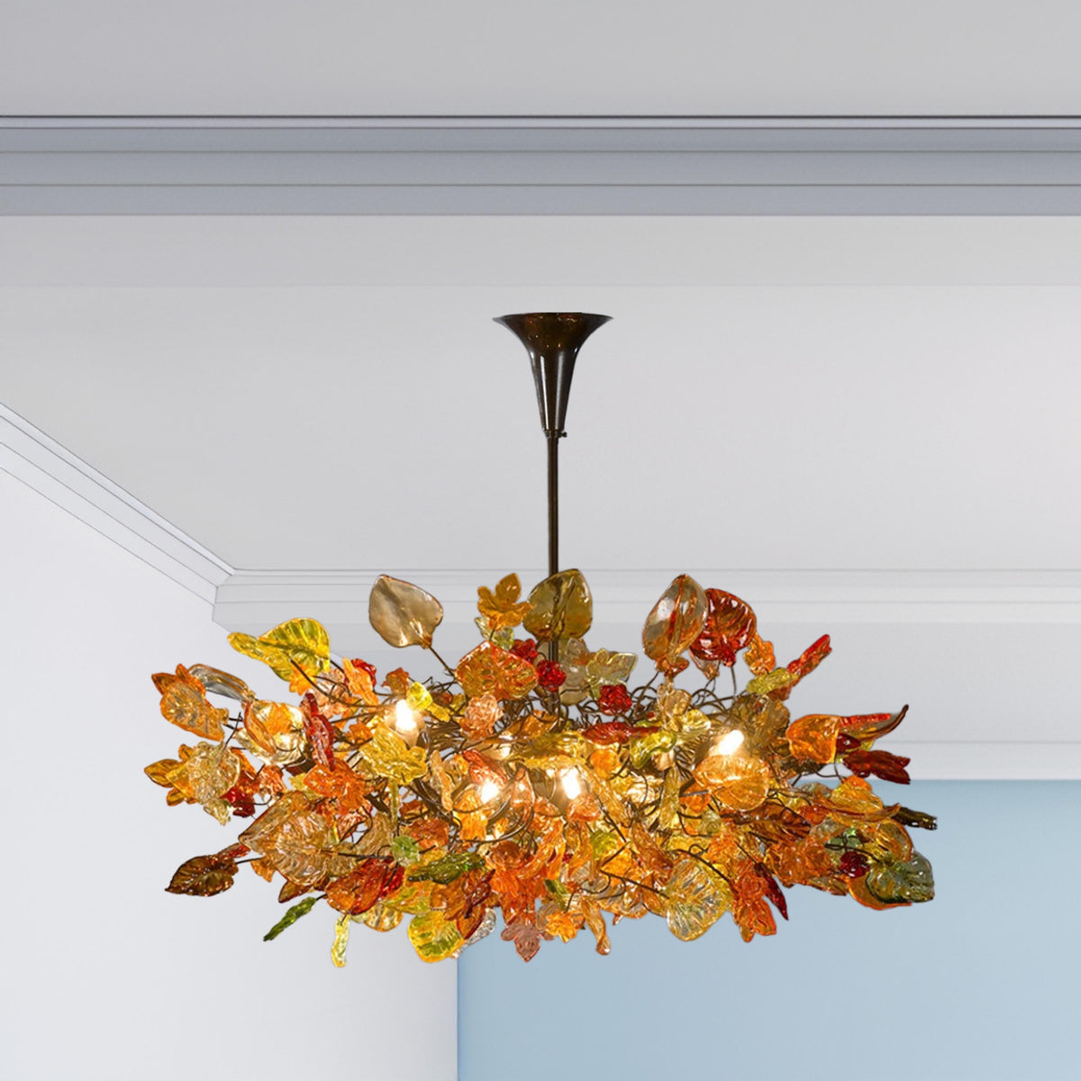 Chandeliers Ceiling Lights with Orange flowers and leaves for Dining Room, living room or bedroom.