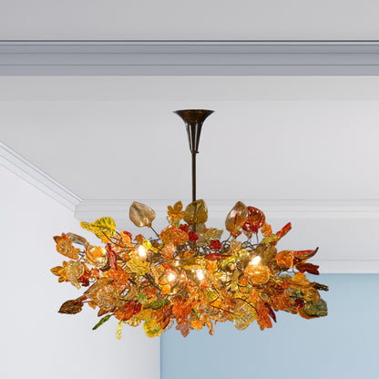 Chandeliers Ceiling Lights with Orange flowers and leaves for Dining Room, living room or bedroom.