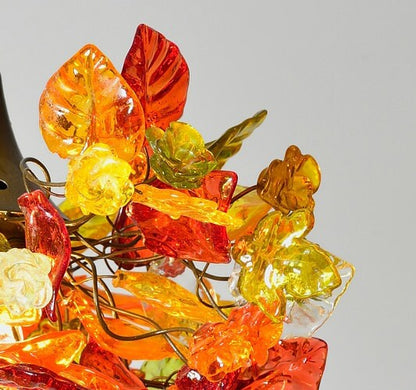 Floral Chandelier: Resin Flowers & Leaves, Warm Color Lighting