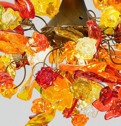 Floral Chandelier: Resin Flowers & Leaves, Warm Color Lighting