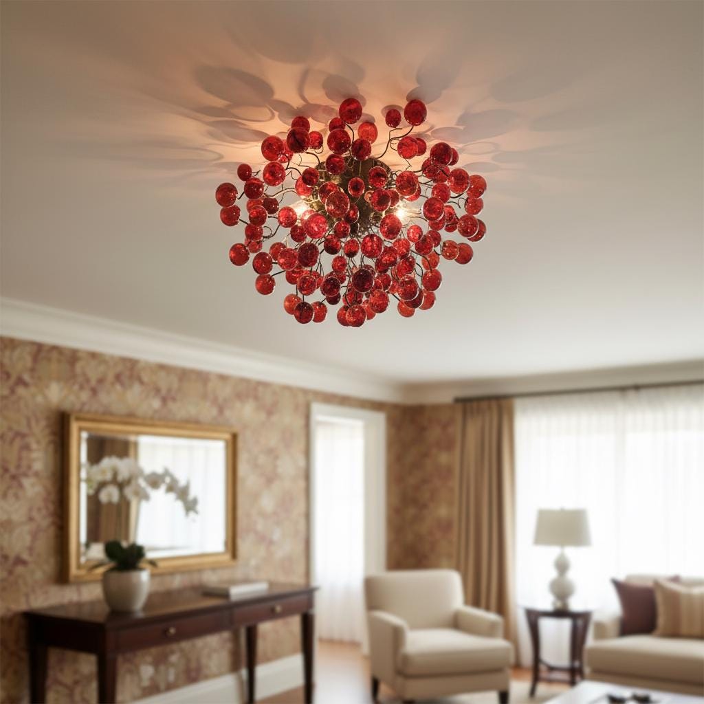 Flush mount ceiling light with Red Wine bubbles for entryway, bedroom, living room or toilet.