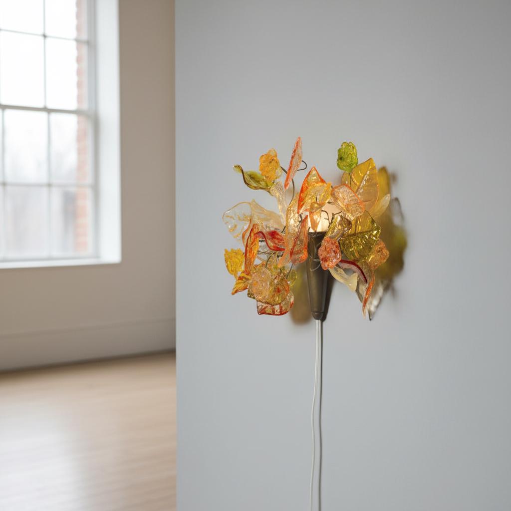Floral Wall Sconce: Resin Leaves, Warm Light, Plug-In Lamp