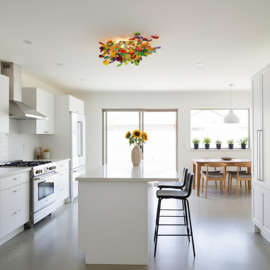 Multicolored Resin Flower Ceiling Light: Flush Mount Fixture, 26"