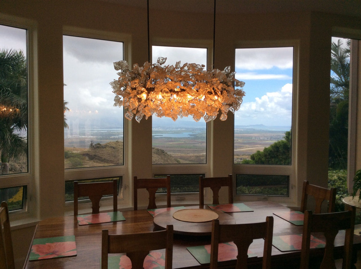 Large Ceiling Chandelier with Transparent flowers and leaves for Dining Room, living room. unique and special lighting