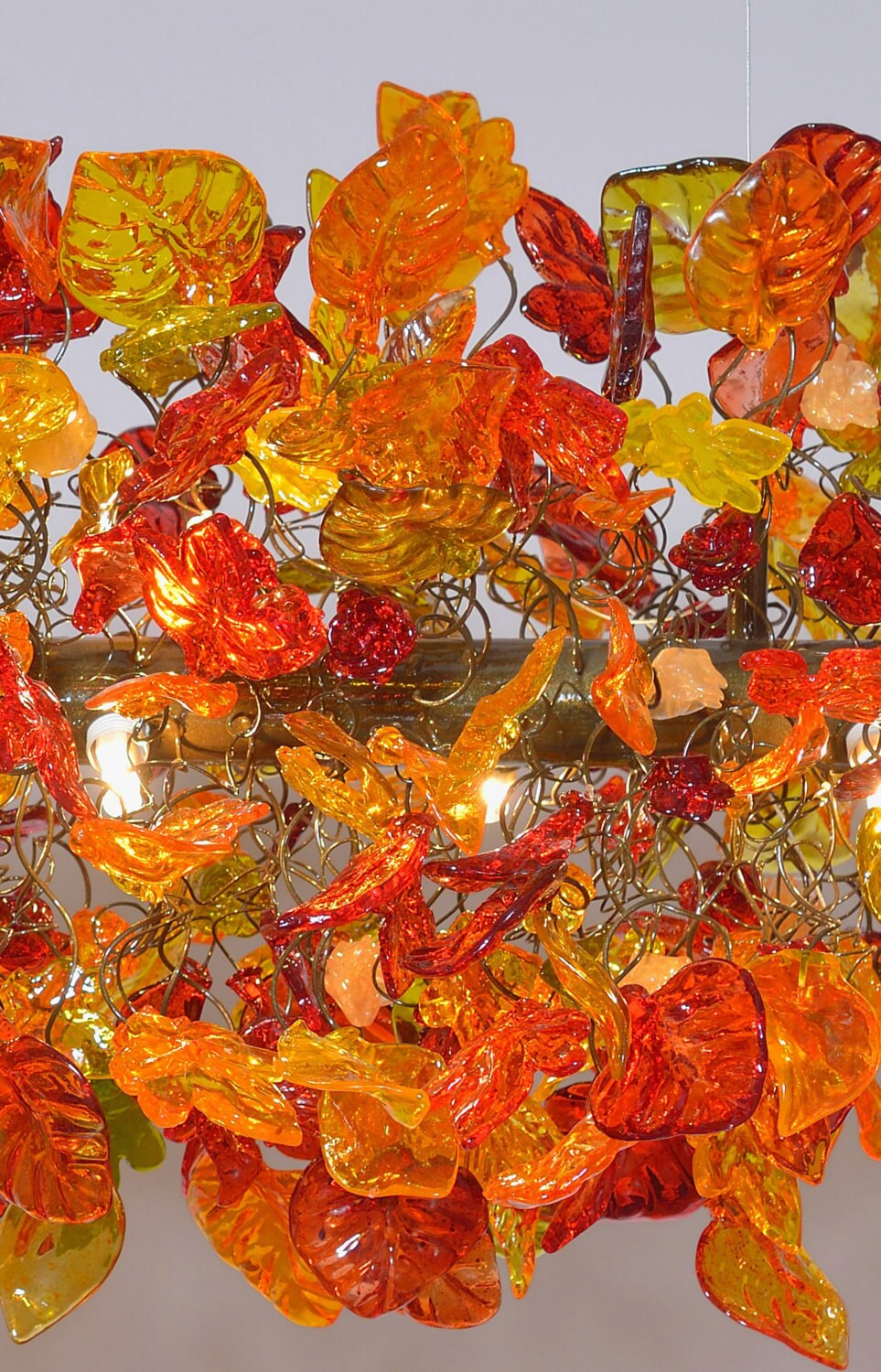 Floral & Leaves Resin Chandelier: Warm Tone Ceiling Light Decor