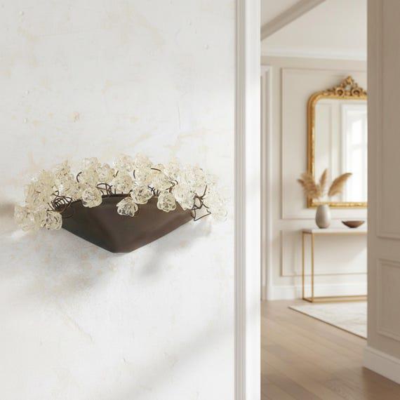 Clear Flower Wall Sconce Lighting: Bronze Plate Polyester Lamp