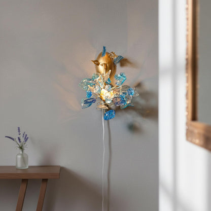 Blue Resin Flower Wall Sconce: Handmade Floral Wall Lighting