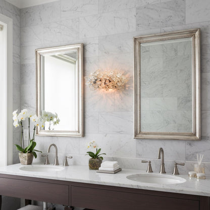 Wall light fixture - sconce up and down light, Transparent flowers and leaves over a mirror