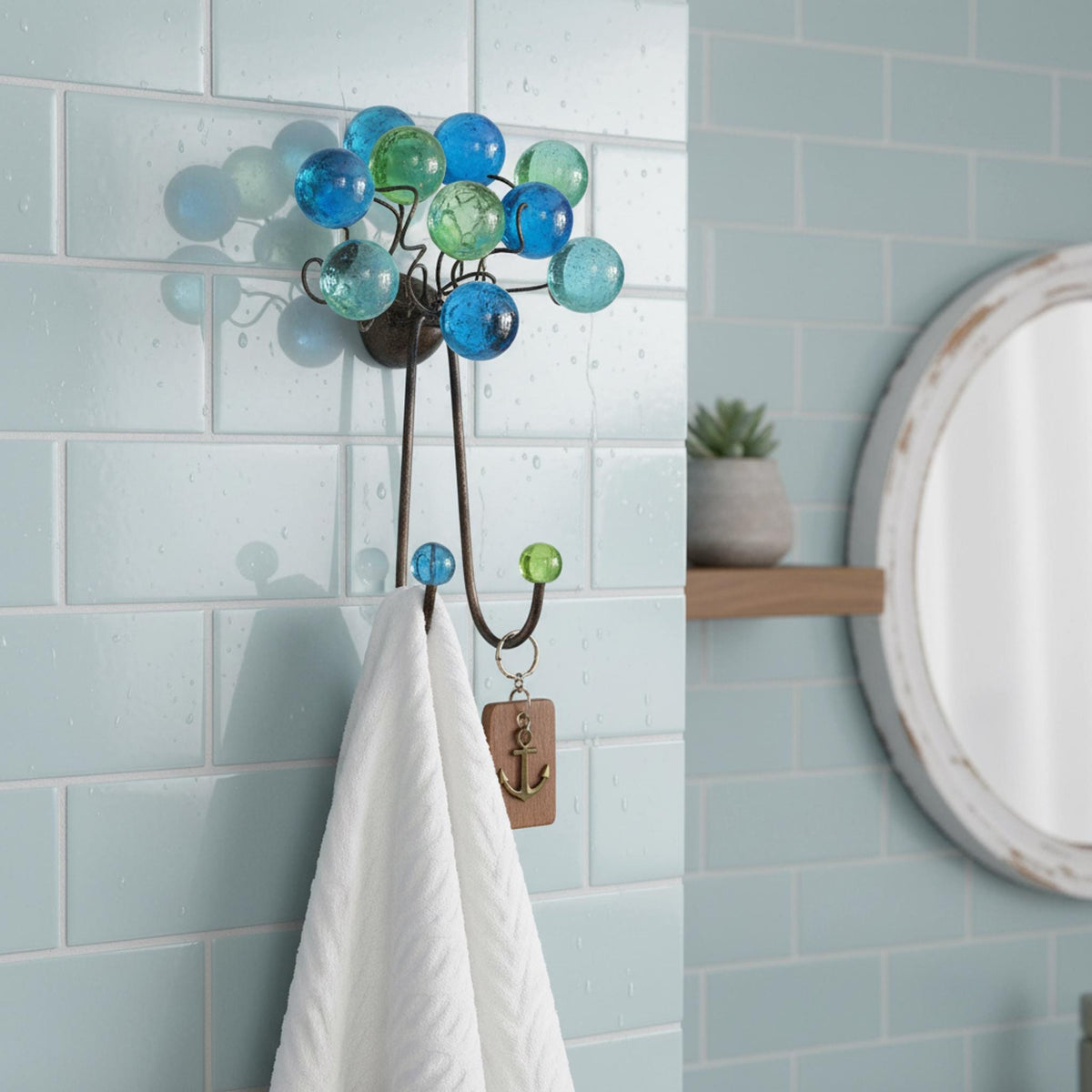 Wall Hook with sea colors resin bubbles, decorative wall hanger.