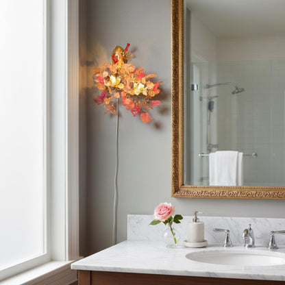 Double bouquet wall lamp - Sconces with flowers at pink orange color, handmade sconce
