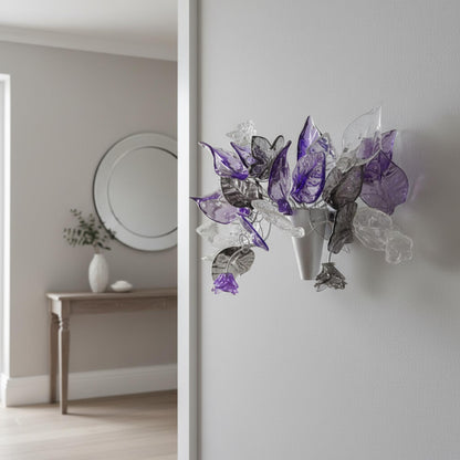 Purple and Gray Leaves Silver Wall Lamp Sconce