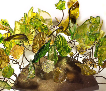 Green Floral Wall Sconce: Handmade Resin Leaves, Bronze Base