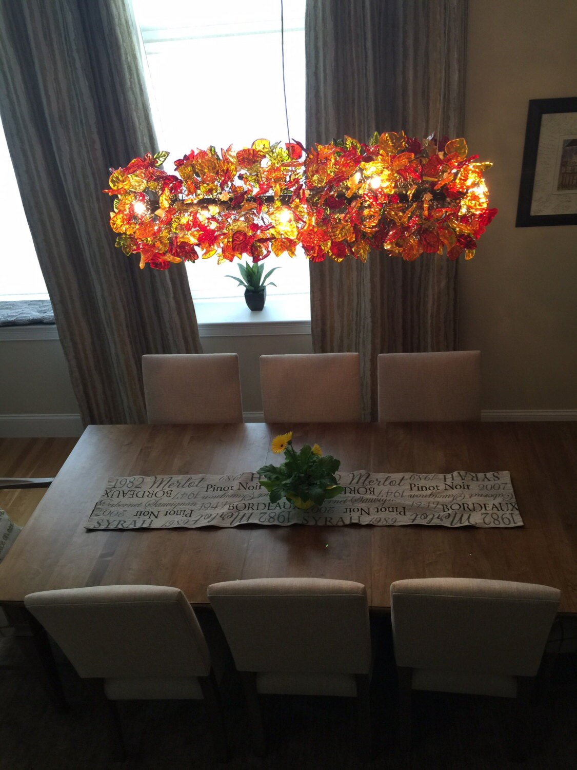 Floral & Leaves Resin Chandelier: Warm Tone Ceiling Light Decor