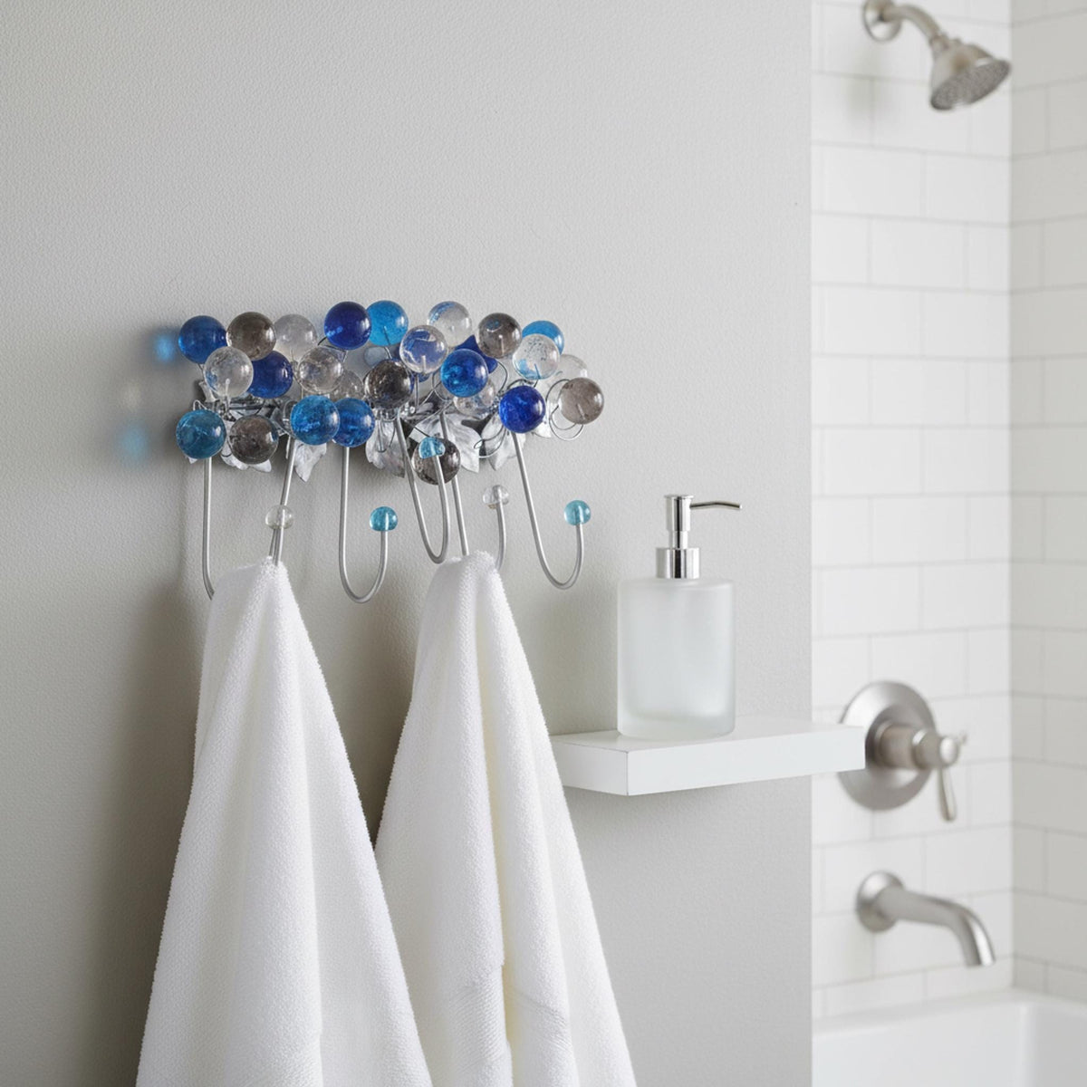Decorative Wall Hooks, Coat rack with blue, gray and clear bubbles, decorative wall hanger.