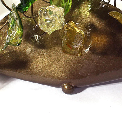 Green Floral Wall Sconce: Handmade Resin Leaves, Bronze Base