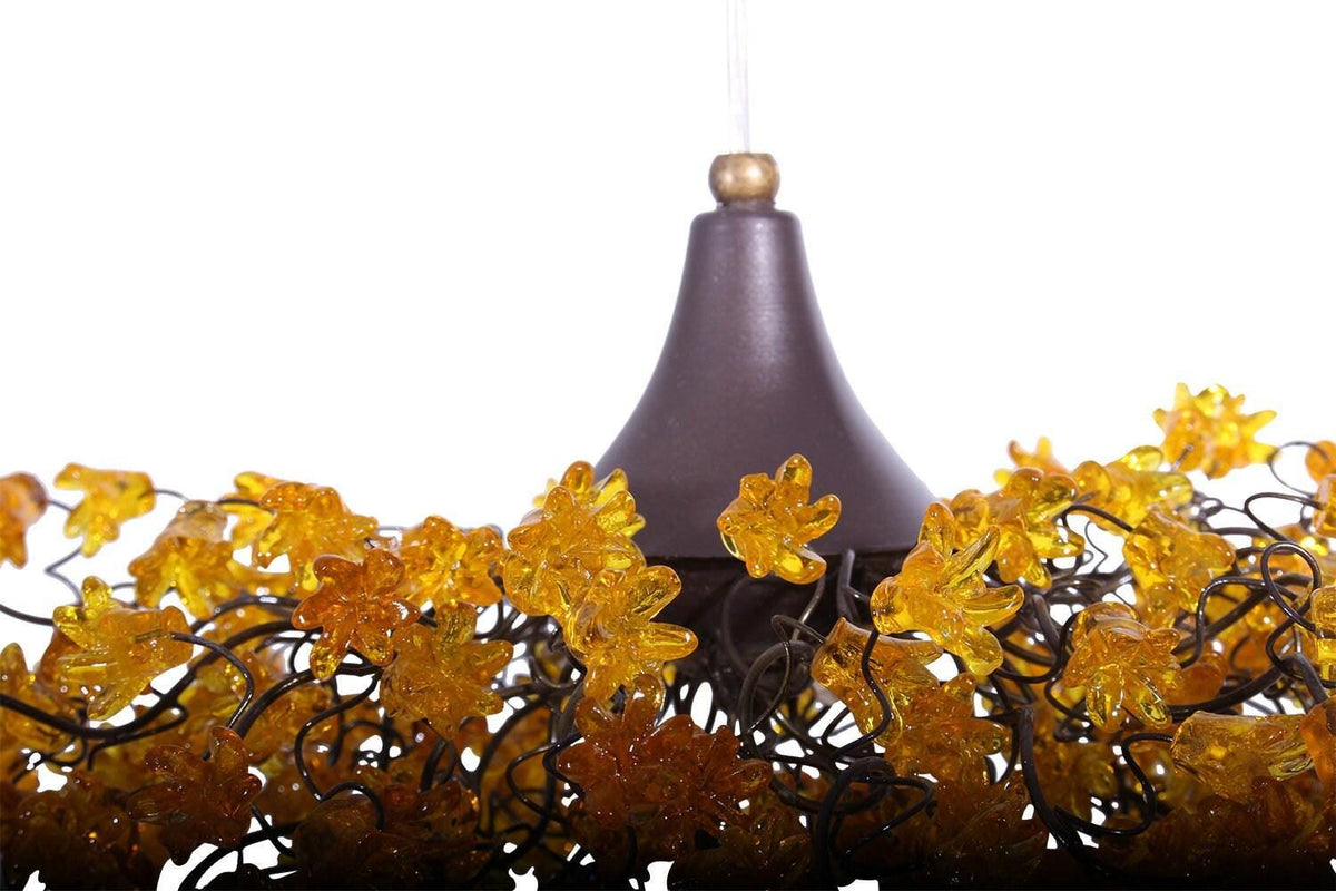 Yellow Chandeliers with flowers, yellow hanging lamp for living room