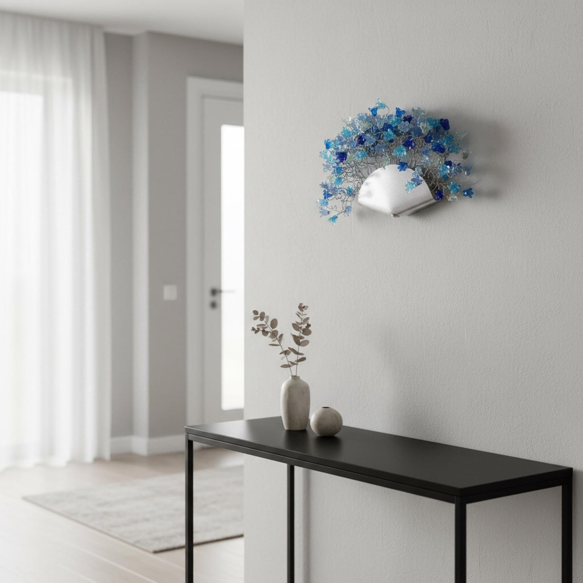 Gray Blue Floral Wall Sconce: Handmade Resin Up-Lighting Fixture