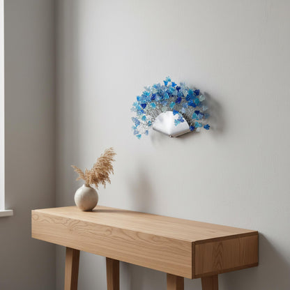 Gray Blue Floral Wall Sconce: Handmade Resin Up-Lighting Fixture