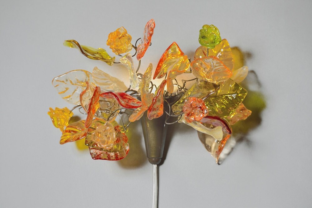 Floral Wall Sconce: Resin Leaves, Warm Light, Plug-In Lamp