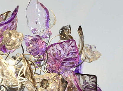 Unique Hand made Purple Table Lamp with flowers and leaves