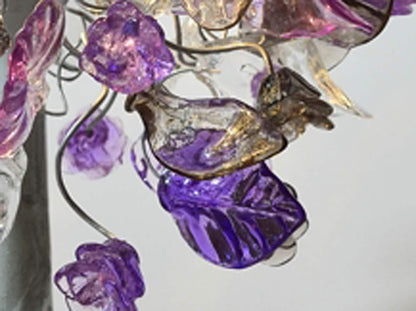 Unique Hand made Purple Table Lamp with flowers and leaves